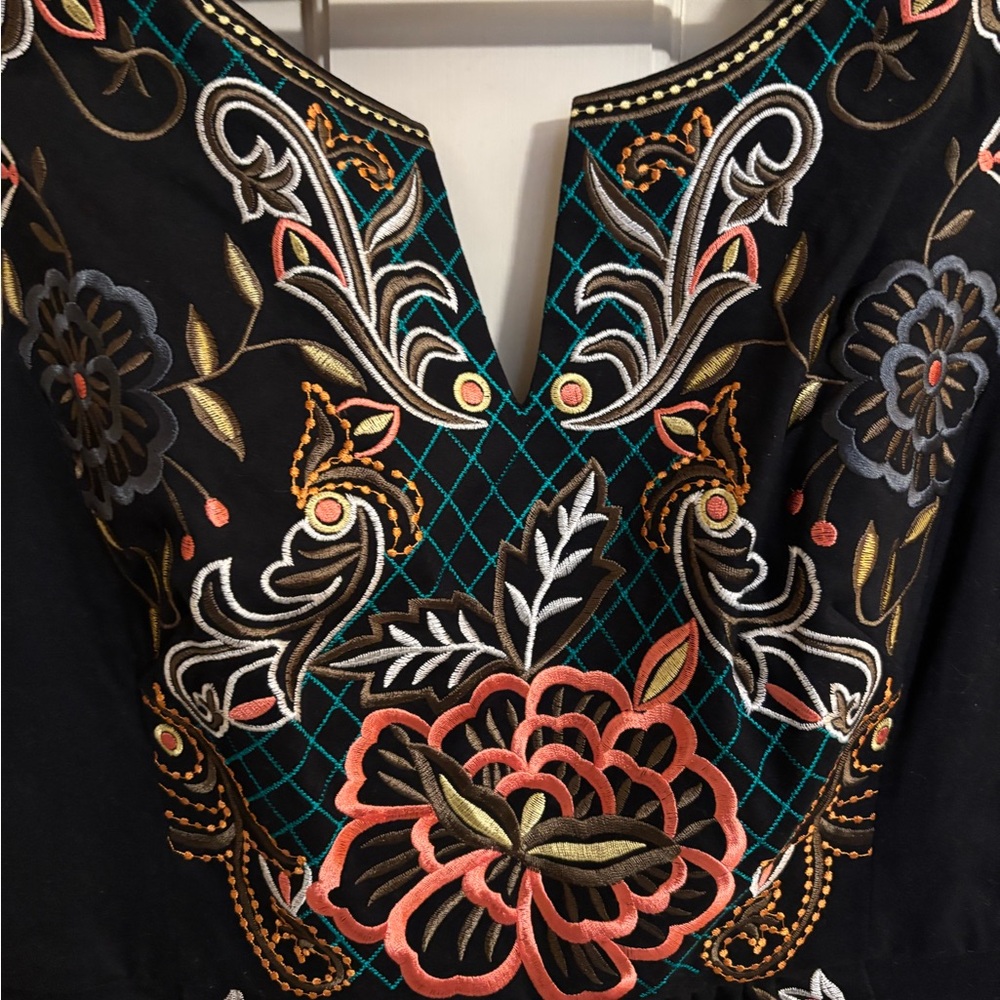 Moulinette Soeurs Black and Orange Embroidered Midi Dress - Picture 3 of 5